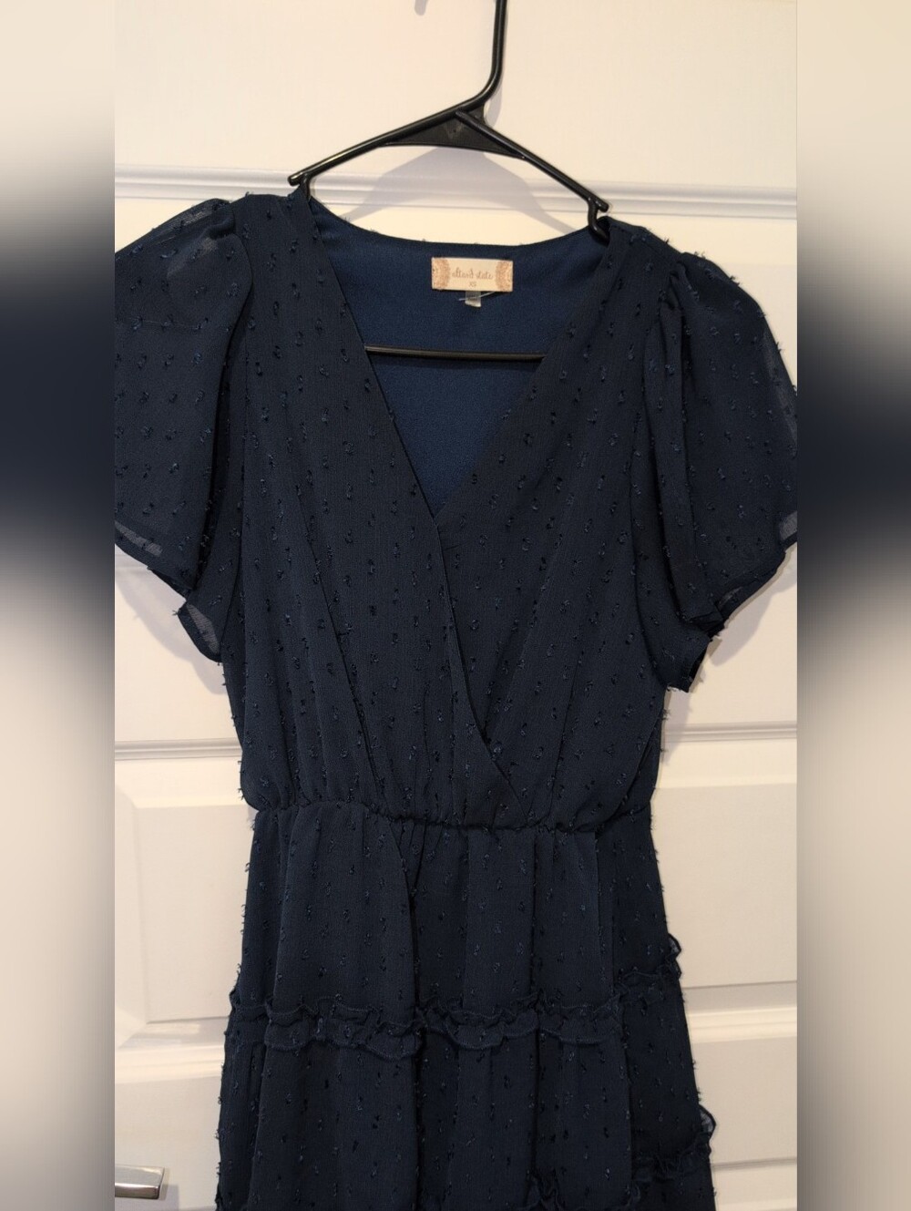 Navy Textured Tiered Wrap Dress